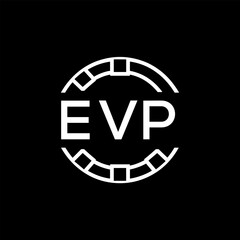 EVP Modern Tech Logo, Design – EVP Later Logo,  Futuristic Blue and White Circular Emblem on Black Background.
