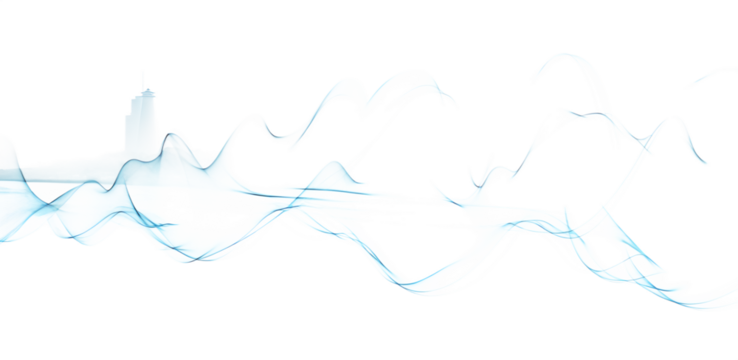 Abstract Blue Wave with Cityscape on Transparent Background - Powered by Adobe