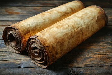 rolled tobacco rolls on wooden table.
