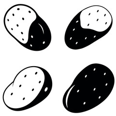 Black and White Illustration Four Stylized Potatoes with Oval Shapes and Eyespots Design