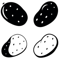 Four Monochrome Potato Graphics on White Background Displaying Varying Design Styles and Perspectives