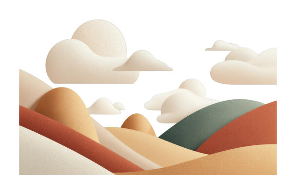 Surreal abstract landscape with rolling hills and clouds