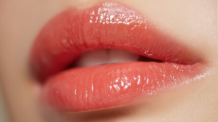 Obraz premium Luscious Lips: Capturing the allure of radiant, plump lips, glistening with a touch of elegance and vibrant color. A close-up exploration of beauty, showcasing the captivating charm.