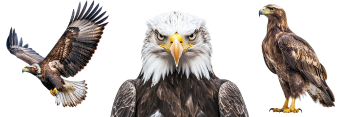 Set of eagles isolated on a transparent background PNG