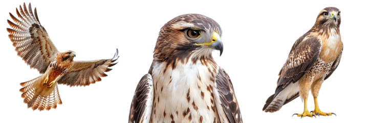 Set of hawks isolated on a transparent background PNG