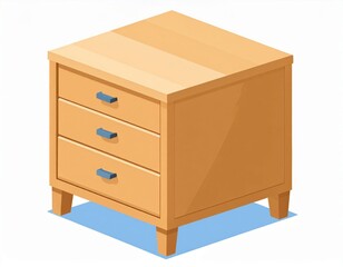 Isometric Light Brown Wooden Nightstand With Drawers