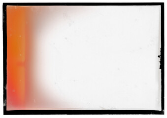 Vintage photo film frame template with dust, scratches and red light leak on transparent background. Template for design, vintage film effects, and light leak	