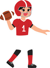 American football quarterback position with red sports uniform pass the ball, game day, sport competition illustration