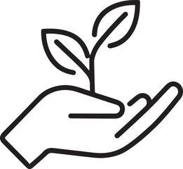 Hand Holding Plant Line Icon. Eco Growth Symbol Vector.