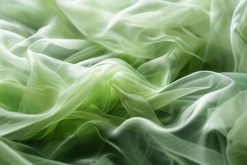 Fototapeta premium Close-up of folded and draped sheer green fabric, featuring variations in tone and translucent qualities.