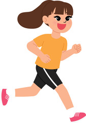 smile girl character racing, children athletic running race  , game day, sport competition illustration