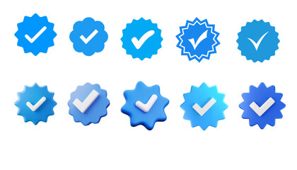 Set of Blue 3D Verified Check Marks.