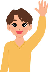 friendly man making raise hand, smile male waving hand illustration