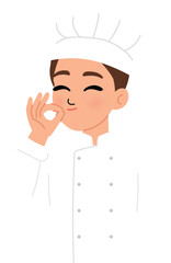smile man wear chef uniform, happy chef character doing delicious hand sign  illustration