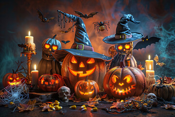halloween pumpkins holiday theme on dark background