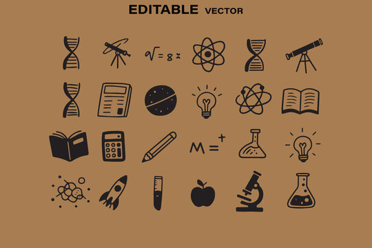 Hand drawn science icons set for education and stem
