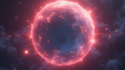 Obraz premium A glowing red nebula sphere with stars in the cosmos