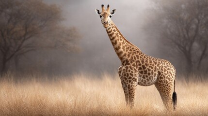 Obraz premium Giraffe observing brown surroundings at zoo animal portrait in natural environment captivating viewpoint
