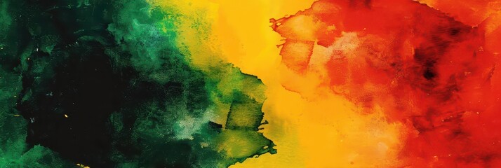 Abstract watercolor art celebrating juneteenth freedom day with vibrant colors. Horizontal banner. Copy space. Kwanzaa. Black History Month. Abstract red, yellow, green watercolor background