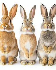 Fototapeta premium Three rabbits posing together, showcasing their unique features.
