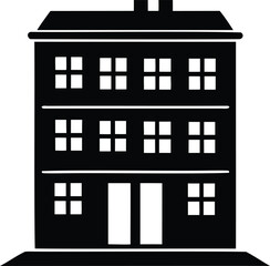 Naklejka premium Multi-story building icon in black and white, a vector illustration for urban design, residential themes, and architecture.