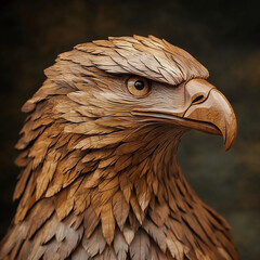 Wooden Sculpture Depicting a Majestic Eagle with Detailed Feathers