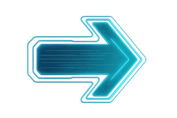 Sleek light blue digital arrow glowing with neon intensity, floating against transparent backdrop for cutting-edge graphic design