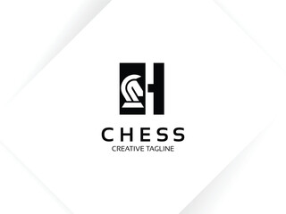 Letter H chess logo design template. Monogram knight logo