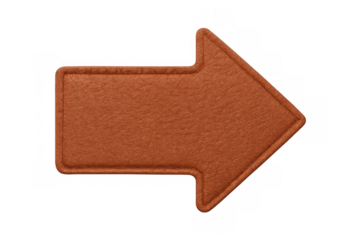 Leather arrow symbol pointing right with visible seams, isolated on transparent background, ideal for indicating direction or progress