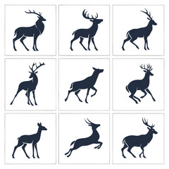 Fototapeta premium Stylized Deer Silhouettes in Various Poses for Creative Projects