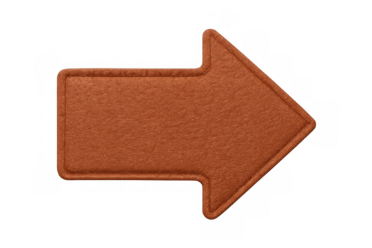 Leather arrow symbol pointing right with visible seams, isolated on transparent background, ideal for indicating direction or progress - Powered by Adobe