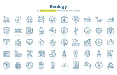 Ecology line icon pack. Ecology Stroke icon set. Editable Stroke icon.