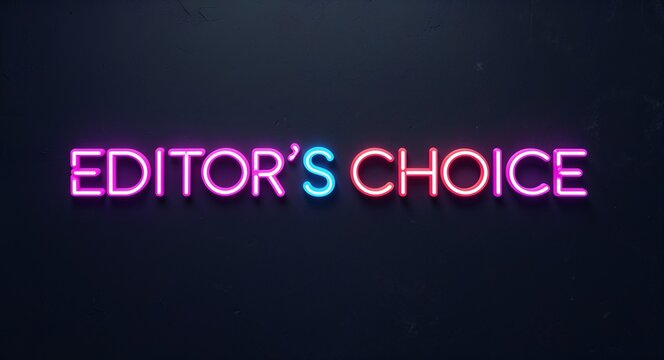 editors choice colorful neon lettering on plain black dark background