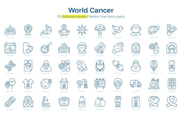 World Cancer line icon pack. World Cancer Stroke icon set. Editable Stroke icon