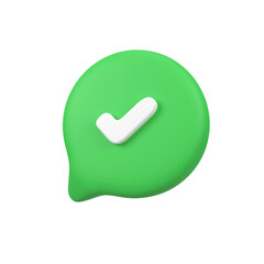 Check mark on green bubble isolated 3d render icon illustration
