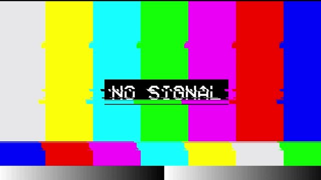 Animation tv static color noise glitch error video with no signal text .damage bad interference 