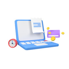 Business invoice transaction for payment on laptop isolated 3d render icon illustration
