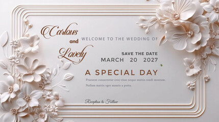 wedding invitation card with golden ribbon