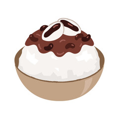 Patbingsu, a Korean summer dessert. A snack topped with shaved ice and sweet red beans.