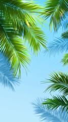 Fototapeta premium Vibrant Tropical Palm Leaves Against a Bright Blue Sky Highlighting the Tranquil Beauty of Nature and the Essence of Exotic Landscapes
