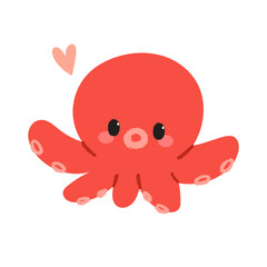 Cute octopus character. Red octopus illustration.
