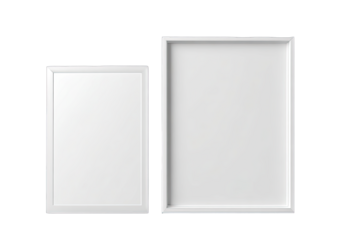 Two white picture frames, one larger than the other, on a plain background