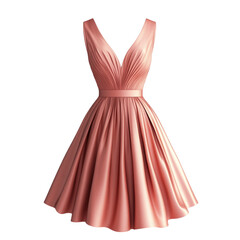 Elegant coral dress with pleated skirt and deep v-neck design for formal occasions transparent background, cutout PNG