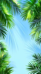 Fototapeta premium Vibrant Tropical Greenery Framing a Clear Blue Sky, Invoking a Sense of Serenity and Nature's Beauty in a Lush Environment
