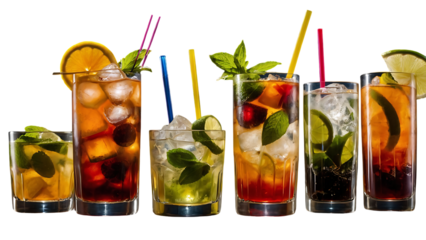 Cuba Libre Cocktail Set Colorful Drinks Ice Citrus Mint