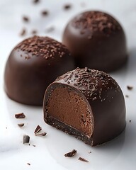 Chocolate truffles with creamy ganache filling high resolution picture