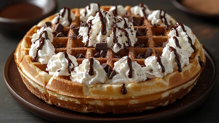 Chocolate waffle with cream topping high resolution picture