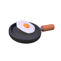 Frying pan with egg isolated 3d render icon illustration