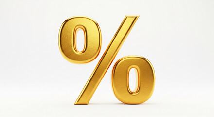 Golden percentage symbol, 3D render, textured surface, isolated on white background, showcasing discount, sale, or financial concepts