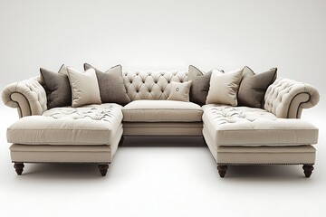 Classic l shaped tufted couch setup high resolution picture